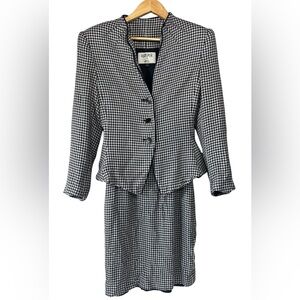 Vintage Kasper ASL Womens 8 Black White Houndstooth Blazer Skirt Set Power Suit